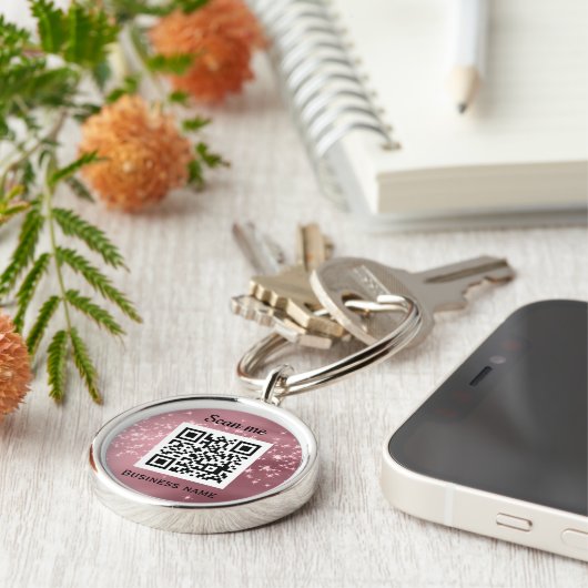 QR Code Zakelijke Logo Professionele Roze Girly Sleutelhanger (Zijkant)