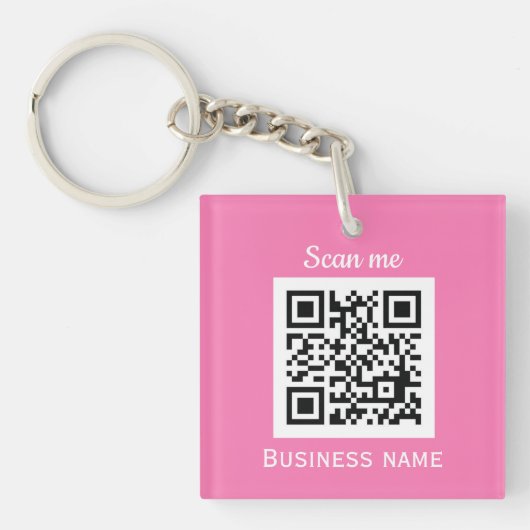 QR Code Zakelijke Logo Professionele Roze Girly Sleutelhanger (voorkant)