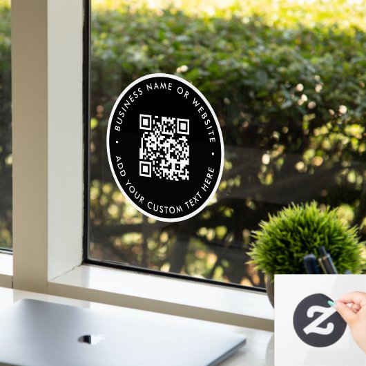 QR-code | Zakelijke Minimale zwart scanbare ronde Raamsticker (Kantoor)