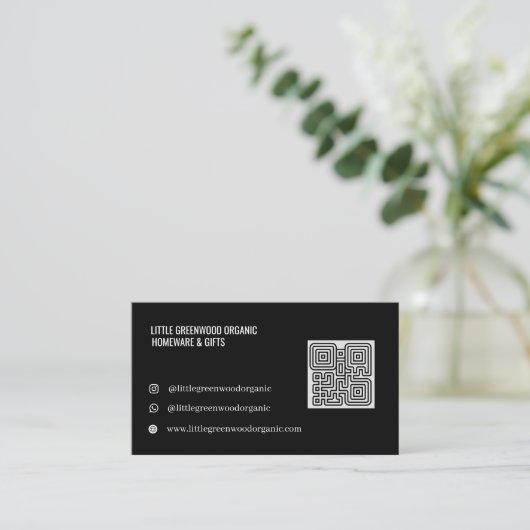 QR Code Zakelijke Pas | Modern Minimalistisch Zwar Visitekaartje (Staand voorkant)