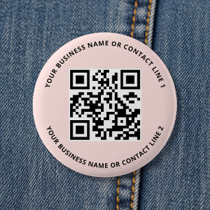 QR-code zakelijke sjabloon Blush Roze Ronde Button 5,7 Cm