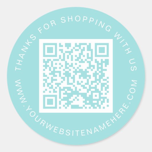QR-code Zakelijke website naam Turkoois blauw Ronde Sticker (Voorkant)