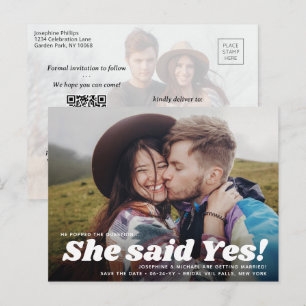 QR code Ze zei ja! Wedding Save the Date Photo Aankondigingskaart