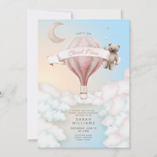 QR-code Ze zit op Cloud Nine Dreamy Baby shower Kaart (Voorkant)