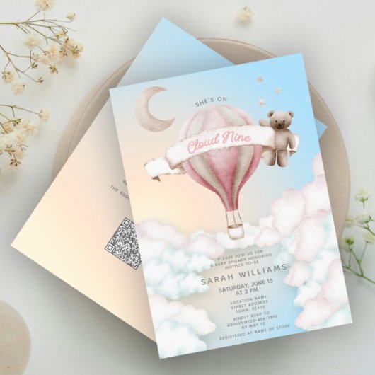 QR-code Ze zit op Cloud Nine Dreamy Baby shower Kaart