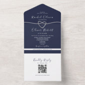 QR Code Zilver Marineblauw Bruiloft All In One Uitnodiging (Binnen)