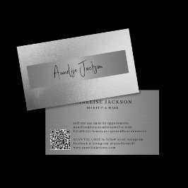 QR CODE zilveren glitter moderne schoonheidssalon Visitekaartje
