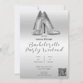 QR CODE Zilveren Glitter Schoenen Bachelorette Kaart (Voorkant)