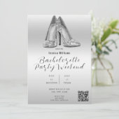QR CODE Zilveren Glitter Schoenen Bachelorette Kaart (Staand voorkant)