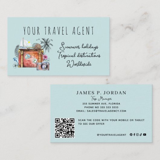 QR CODE zomervakantie reisagent templates Visitekaartje (Voorkant / Achterkant)