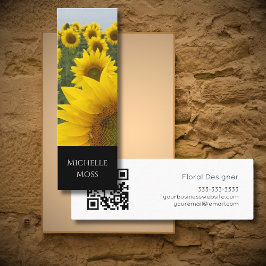 QR-code Zonnebloemen Bloemen Ontwerper Zwart Wit Mini Visitekaartje