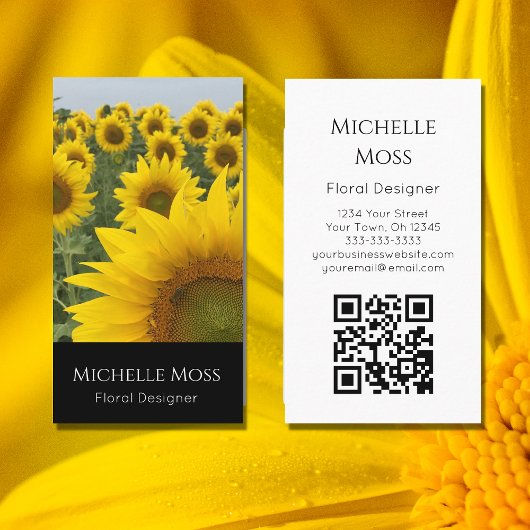 QR code Zonnebloemen Foto Designer Modern Floral Visitekaartje