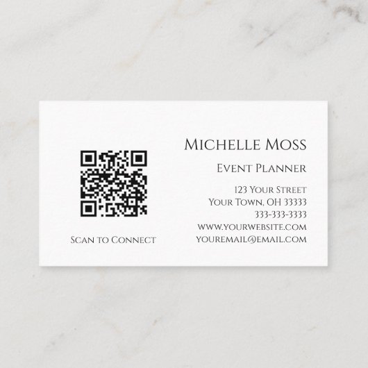 QR code Zonnebloemen Zwart Wit Evenement Planner Visitekaartje (Achterkant)