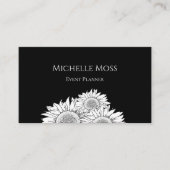 QR code Zonnebloemen Zwart Wit Evenement Planner Visitekaartje (Voorkant)