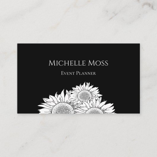 QR code Zonnebloemen Zwart Wit Evenement Planner Visitekaartje (Voorkant)