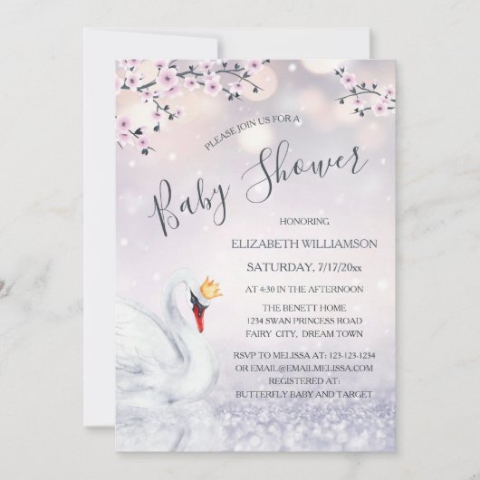 QR-code | Zwaan Prinses Mauve | BABY SHOWER Kaart (Voorkant)