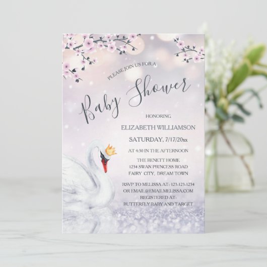 QR-code | Zwaan Prinses Mauve | BABY SHOWER Kaart (Staand voorkant)