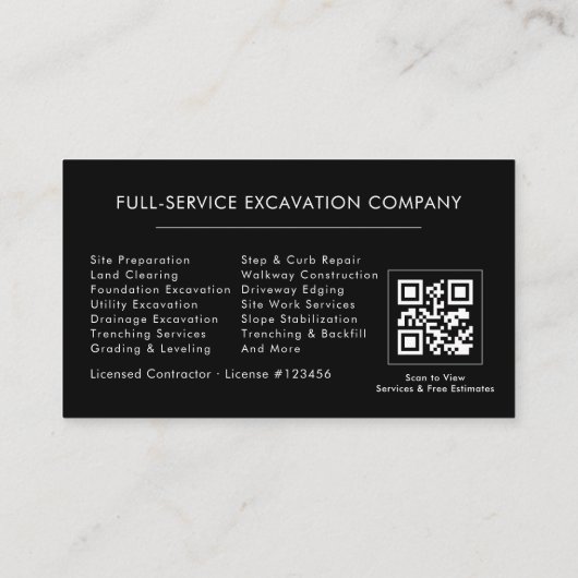 QR-code Zware Apparatuur Graafmachine Operator  Visitekaartje (Achterkant)