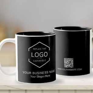 QR Code Zwart Bedrijf Business Logo Promo Tweekleurige Koffiemok