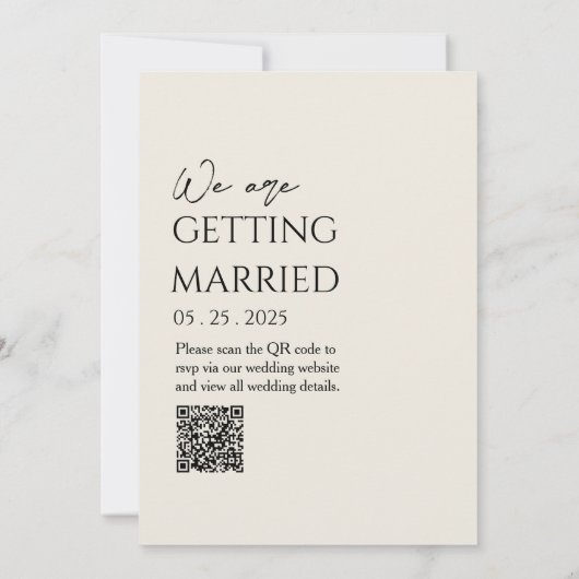 QR Code Zwart & Beige Boho Neutraal Huwelijk Kaart (Achterkant)
