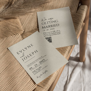 QR Code Zwart & Beige Boho Neutraal Huwelijk Kaart