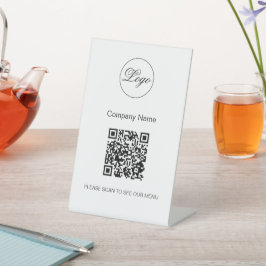 QR Code Zwart Café Menu Logo Modern Wit Reclamebord Met Voetstuk