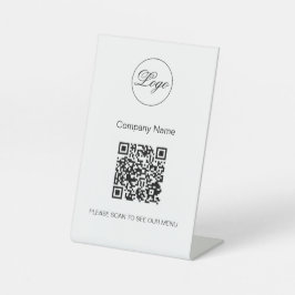 QR Code Zwart Café Menu Logo Modern Wit Reclamebord Met Voetstuk