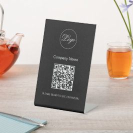 QR Code Zwart Café Menu Logo Modern Zwart Reclamebord Met Voetstuk