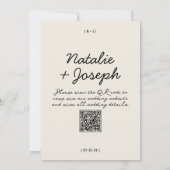 QR Code Zwart Crème Modern Whimsical Huwelijk Kaart (Achterkant)