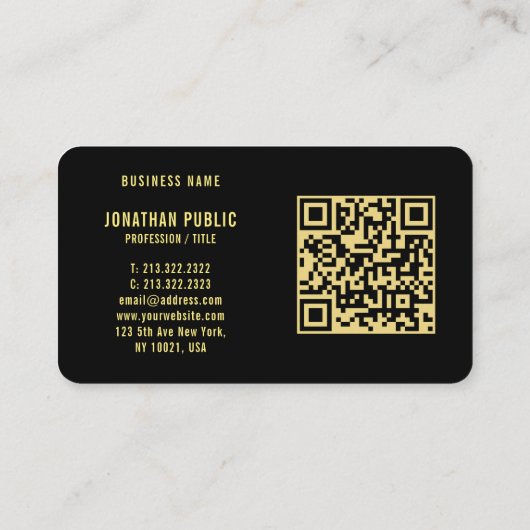 QR Code Zwart en Goud Elegante Sjabloon Luxe Visitekaartje (Achterkant)