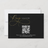 QR Code Zwart en Goud Script Kalligrafie Bruiloft RSVP Kaartje (Voorkant)