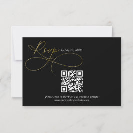 QR Code Zwart en Goud Script Kalligrafie Bruiloft RSVP Kaartje