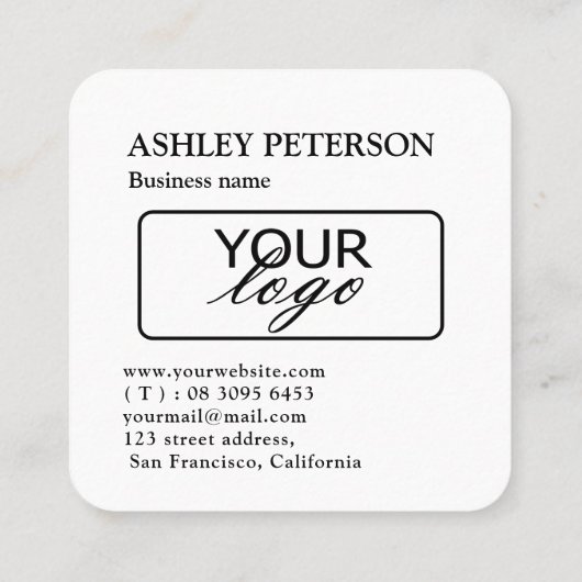 QR-code zwart en wit aangepast logo Vierkante Visitekaartje (Achterkant)