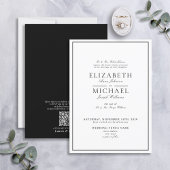 QR-code zwart en wit, klassiek script bruiloft Kaart