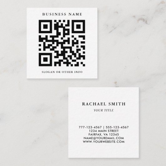 QR-code zwart en wit Vierkante Visitekaartje (Voorkant / Achterkant)