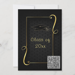 QR Code Zwart Goud Afstuderen Uitnodiging Sjabloon