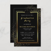 QR Code Zwart Goud Afstuderen Uitnodiging Sjabloon (Voorkant / Achterkant)