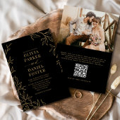 QR Code Zwart Goud Foto Elegant Huwelijk Kaart