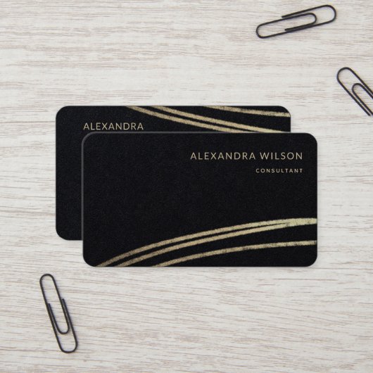 QR Code Zwart Goud Handtekening Elegant Profession Visitekaartje (Voorkant / Achterkant in situ)