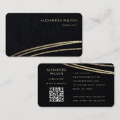 QR Code Zwart Goud Handtekening Elegant Profession Visitekaartje (Voorkant / Achterkant)
