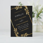 QR Code Zwart Goud Huwelijksuitnodiging Sjabloon Kaart (Staand voorkant)
