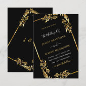 QR Code Zwart Goud Huwelijksuitnodiging Sjabloon Kaart (Voorkant / Achterkant)