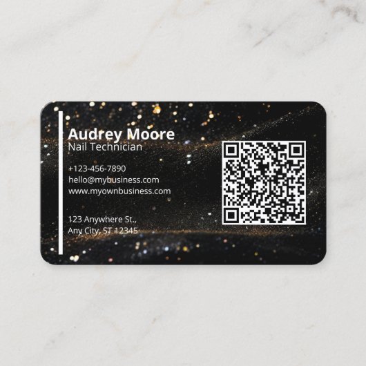 QR Code Zwart Goud Professionele Nail Tech Visitekaartje (Voorkant)