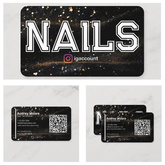 QR Code Zwart Goud Professionele Nail Tech Visitekaartje