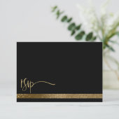 QR-code Zwart & Goud Typografie RSVP Bruiloft Kaartje (Staand voorkant)