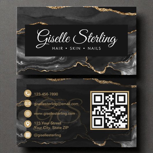 QR Code Zwart Gouden Agaat Elegante Luxe Visitekaartje