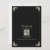 QR Code Zwart Gouden Barok Monogram Bruiloft Kaart (Achterkant)