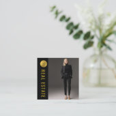 QR-code zwart/goudfoto Real Estate Agent Vierkante Visitekaartje (Staand voorkant)