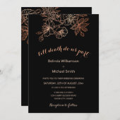 QR-code | Zwart Koper Bloemmotief | Goth Huwelijk Kaart (Voorkant / Achterkant)