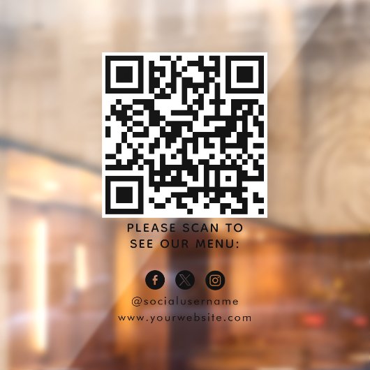 QR Code Zwart Menu Contactloze Moderne Kafel Raamsticker (Vel 2)
